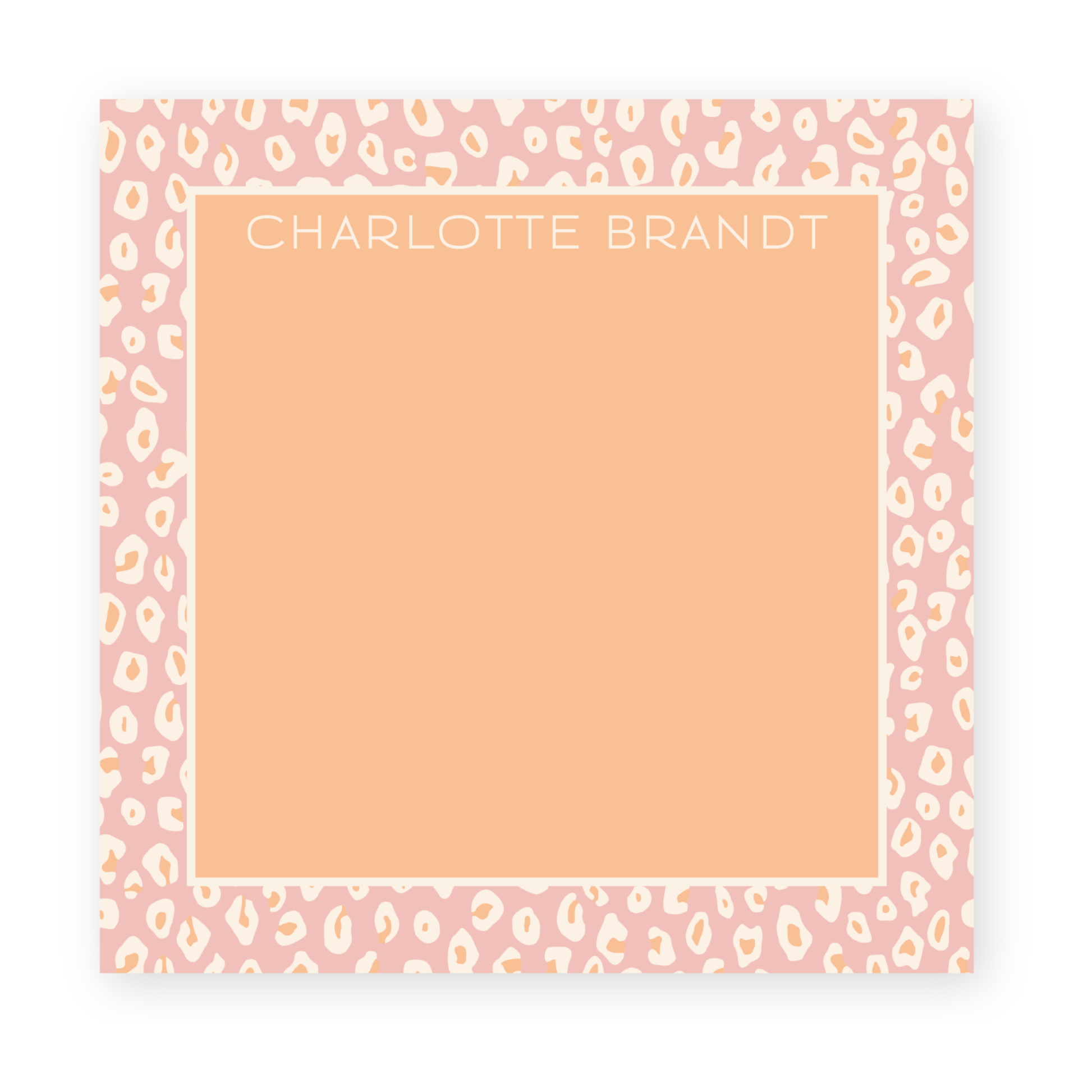 a pink leopard print frame with the word charlotte brand on it