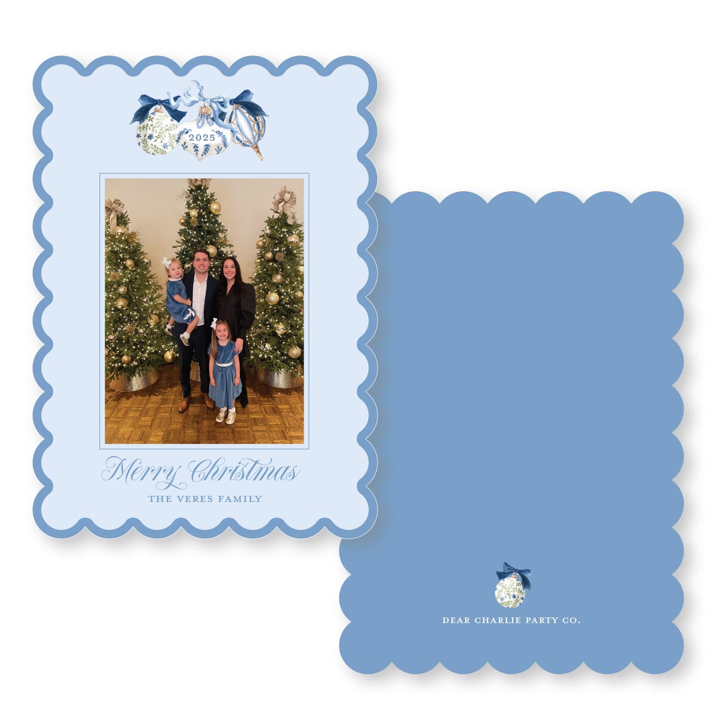 PRINTED Die Cut Holiday Card | Holiday Blues Scallop Card | 5x7 Holiday Photo Card with Envelope