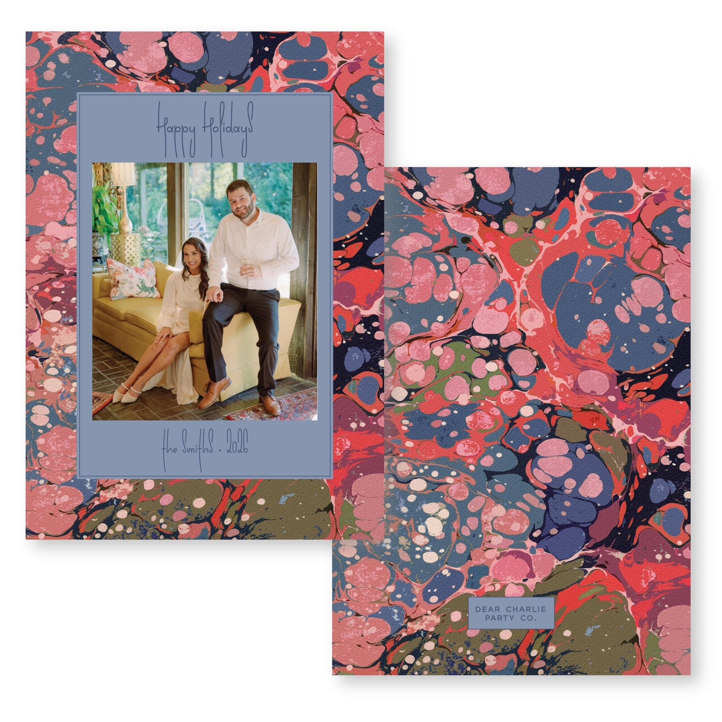 Marble Merriment in Blue Card | 5x7 Holiday Photo Card with Envelope