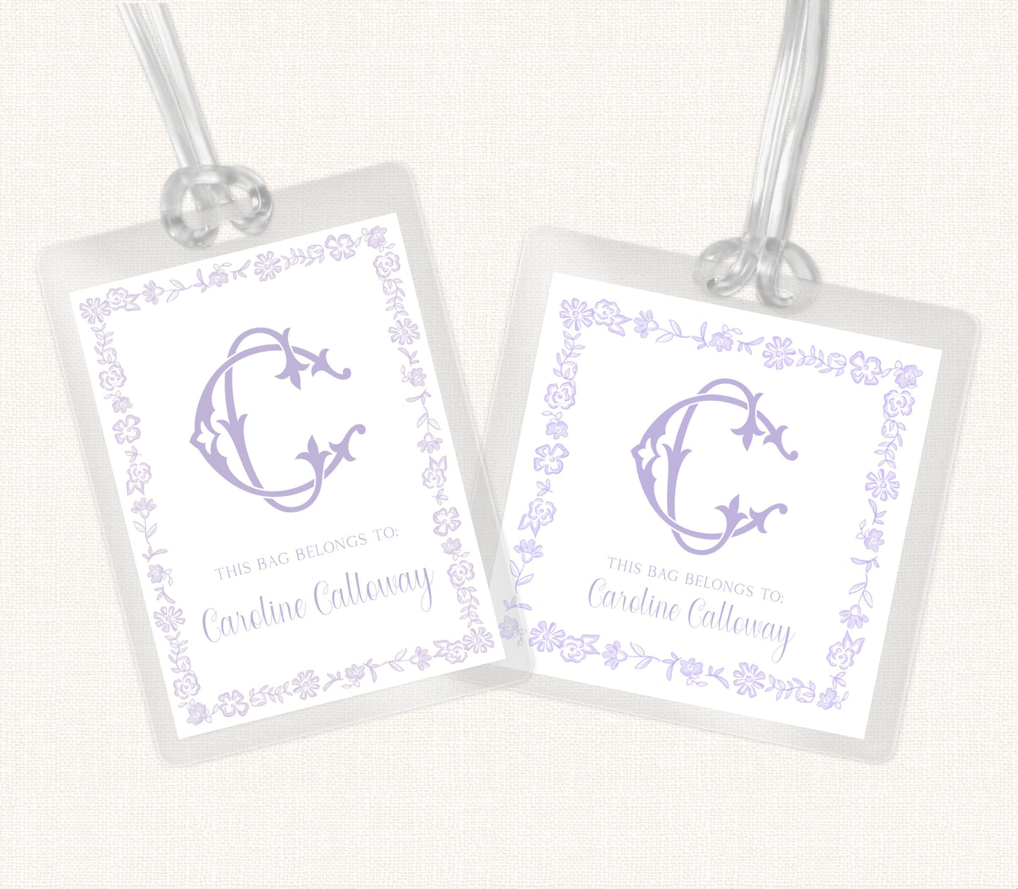 Floral Border Monogram Bag Tag, Monogram Bag Tag, Girl Bag Tag