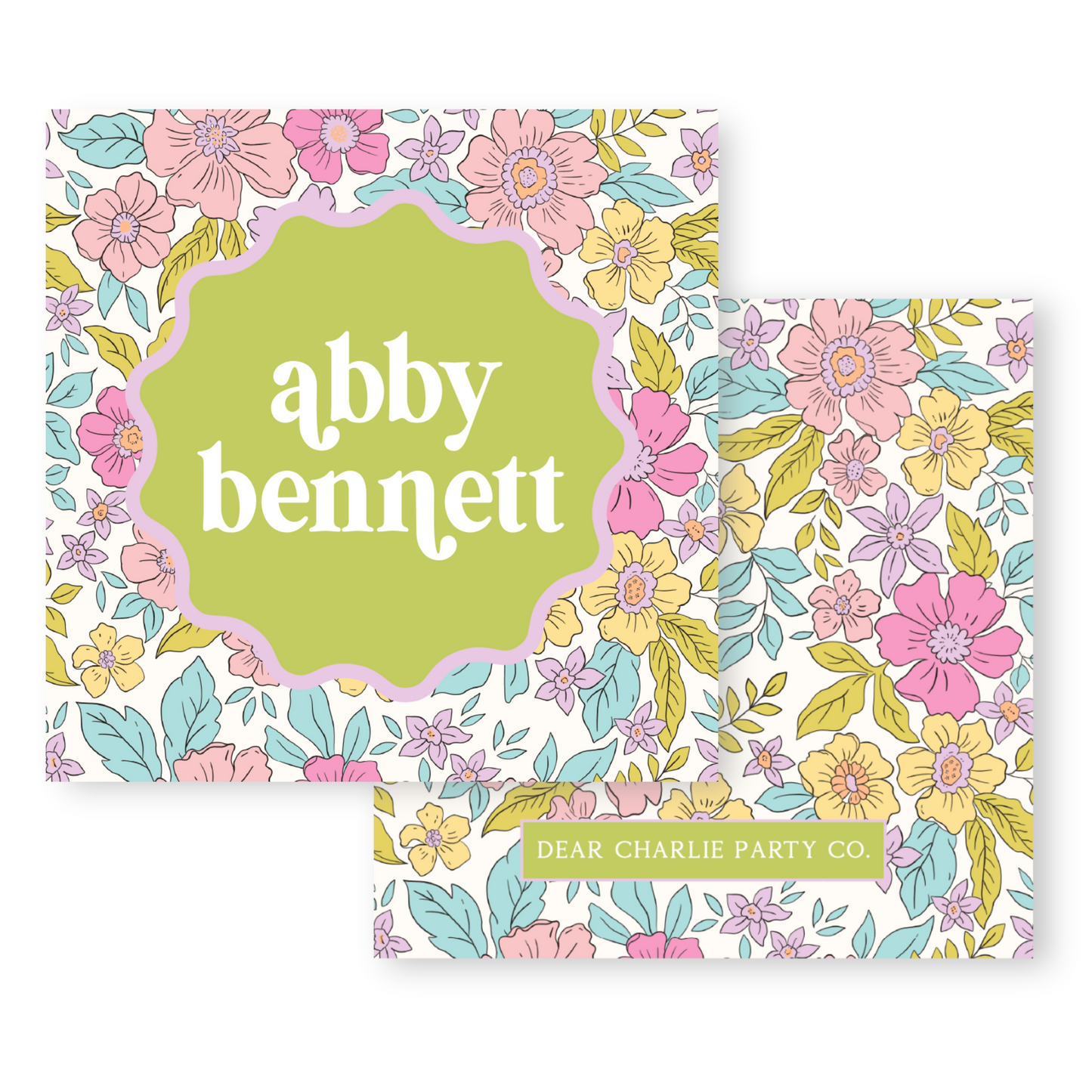 a card with a floral pattern and the words aby bennet on it