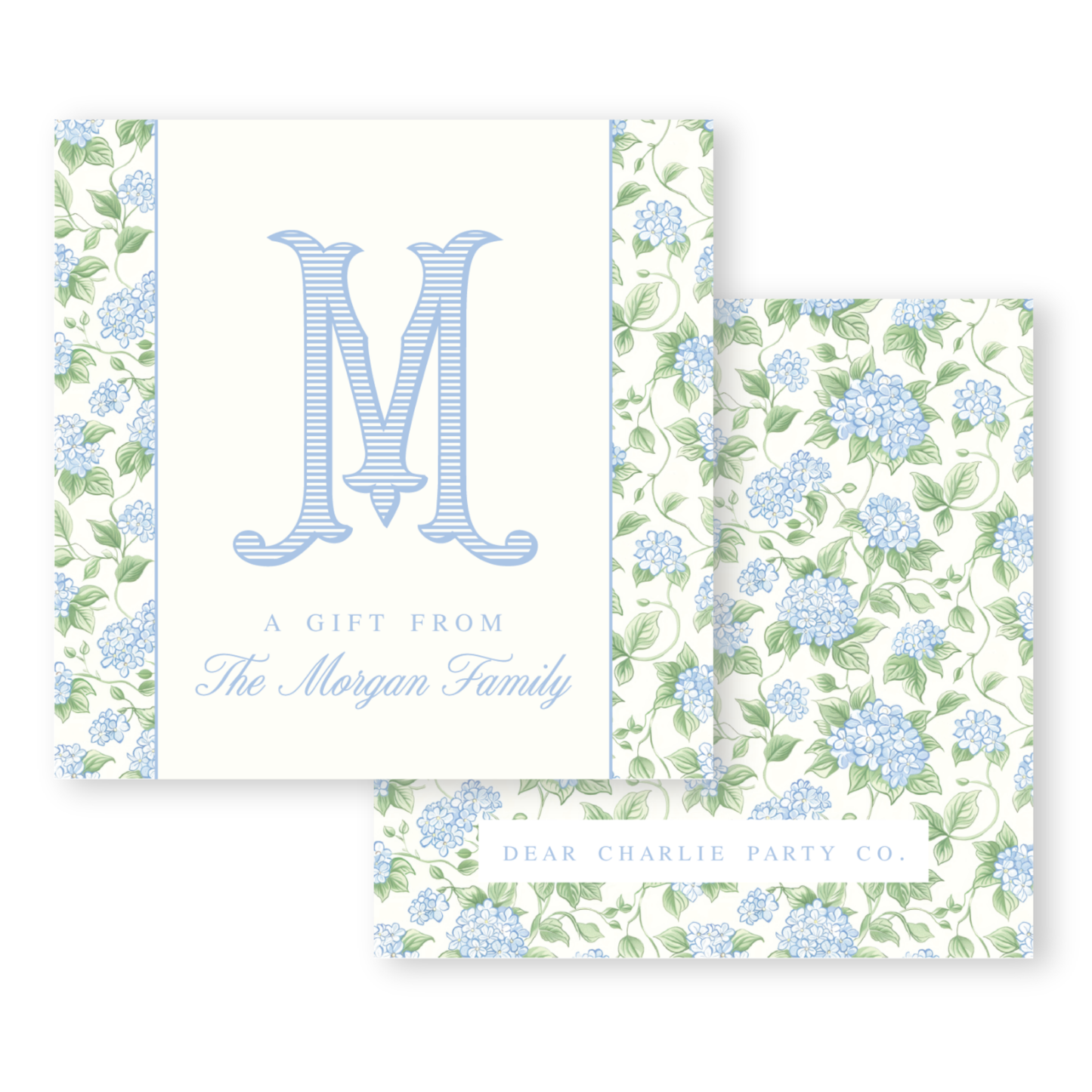 a gift from the morgan family with blue flowers