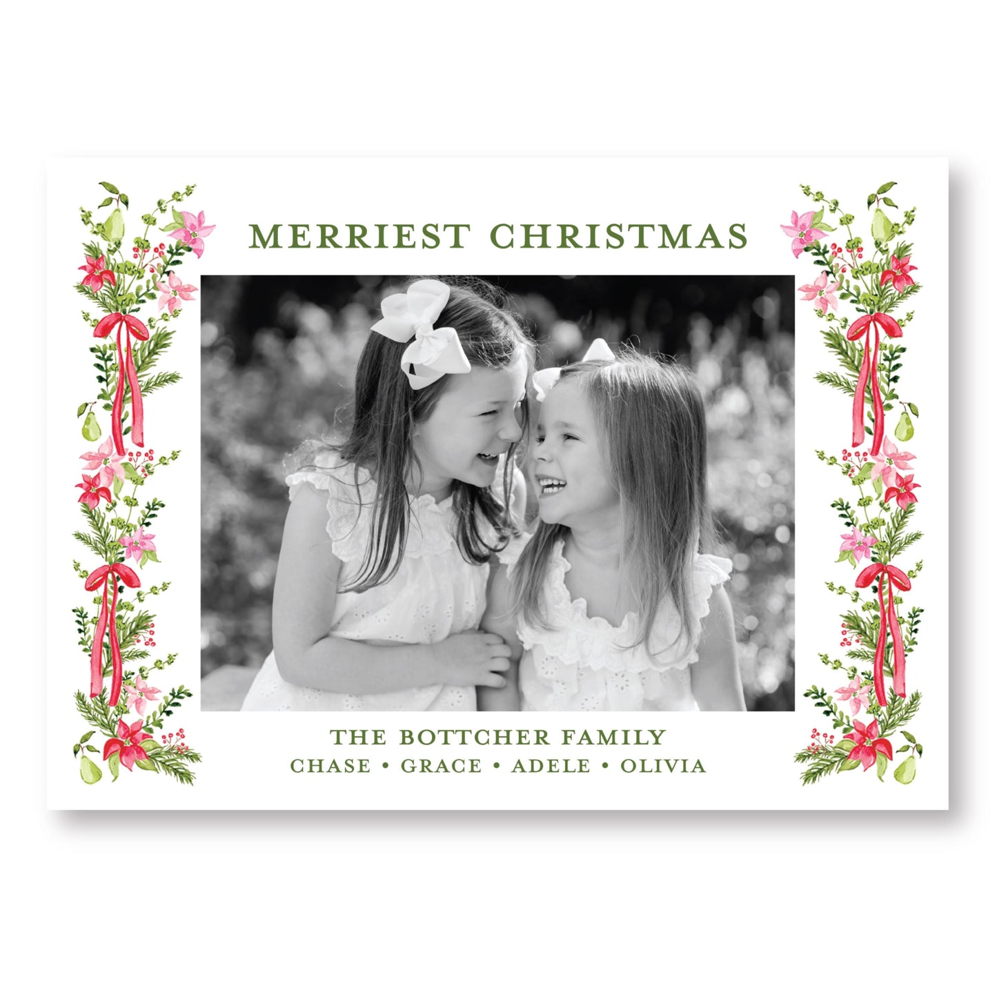 Petals and Pears Frame White Horizontal Card | 5x7 Holiday Photo Card with Envelope