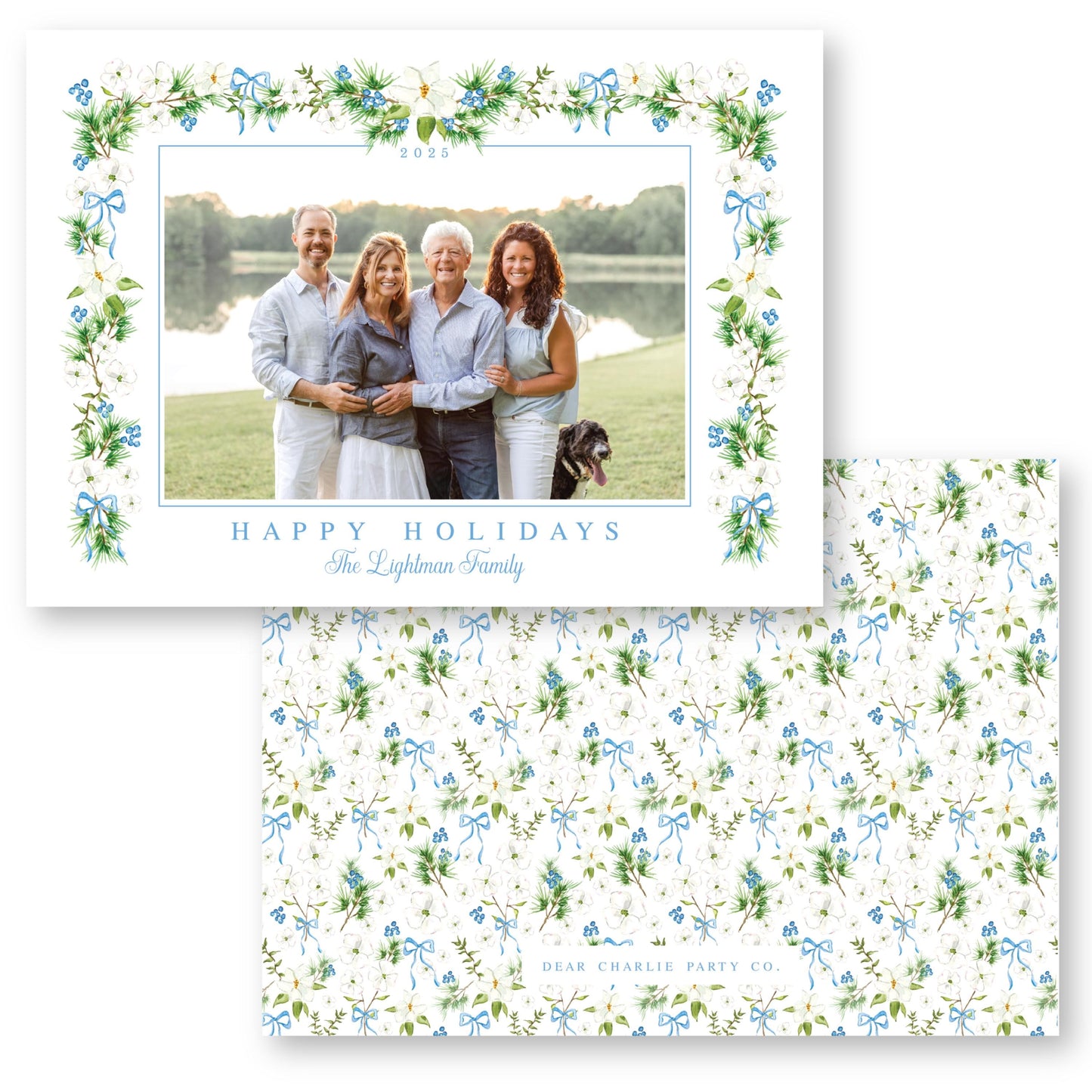 Merry Magnolias in Blue | 5x7 Holiday Photo Card with Envelope