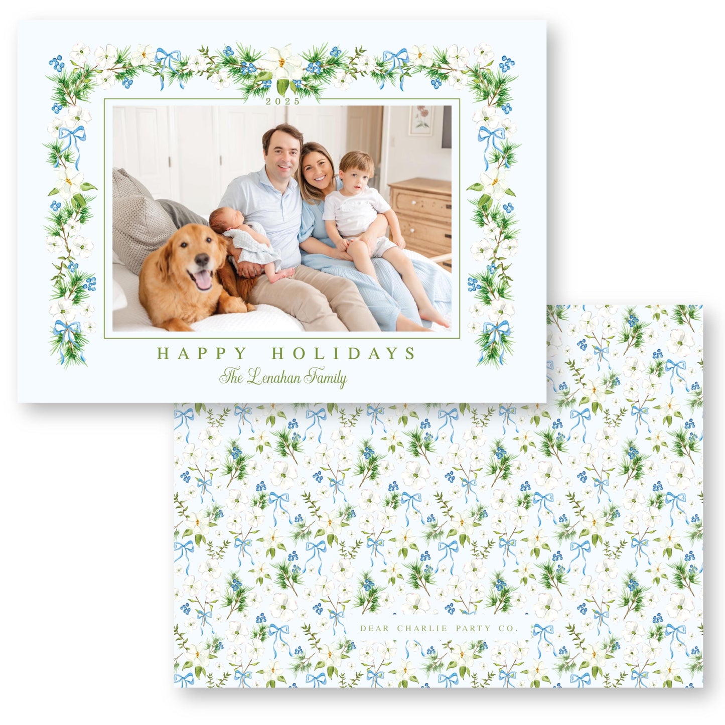 Merry Magnolias in Blue | 5x7 Holiday Photo Card with Envelope