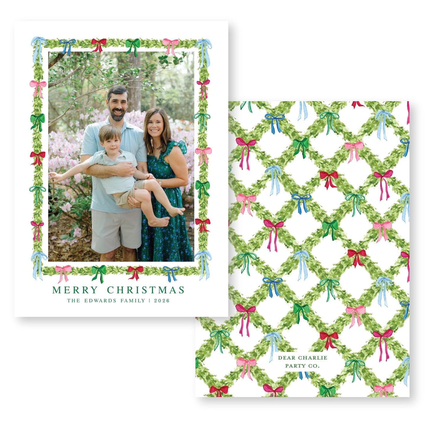 Decked in Bows Frame Card | 5x7 Holiday Photo Card with Envelope