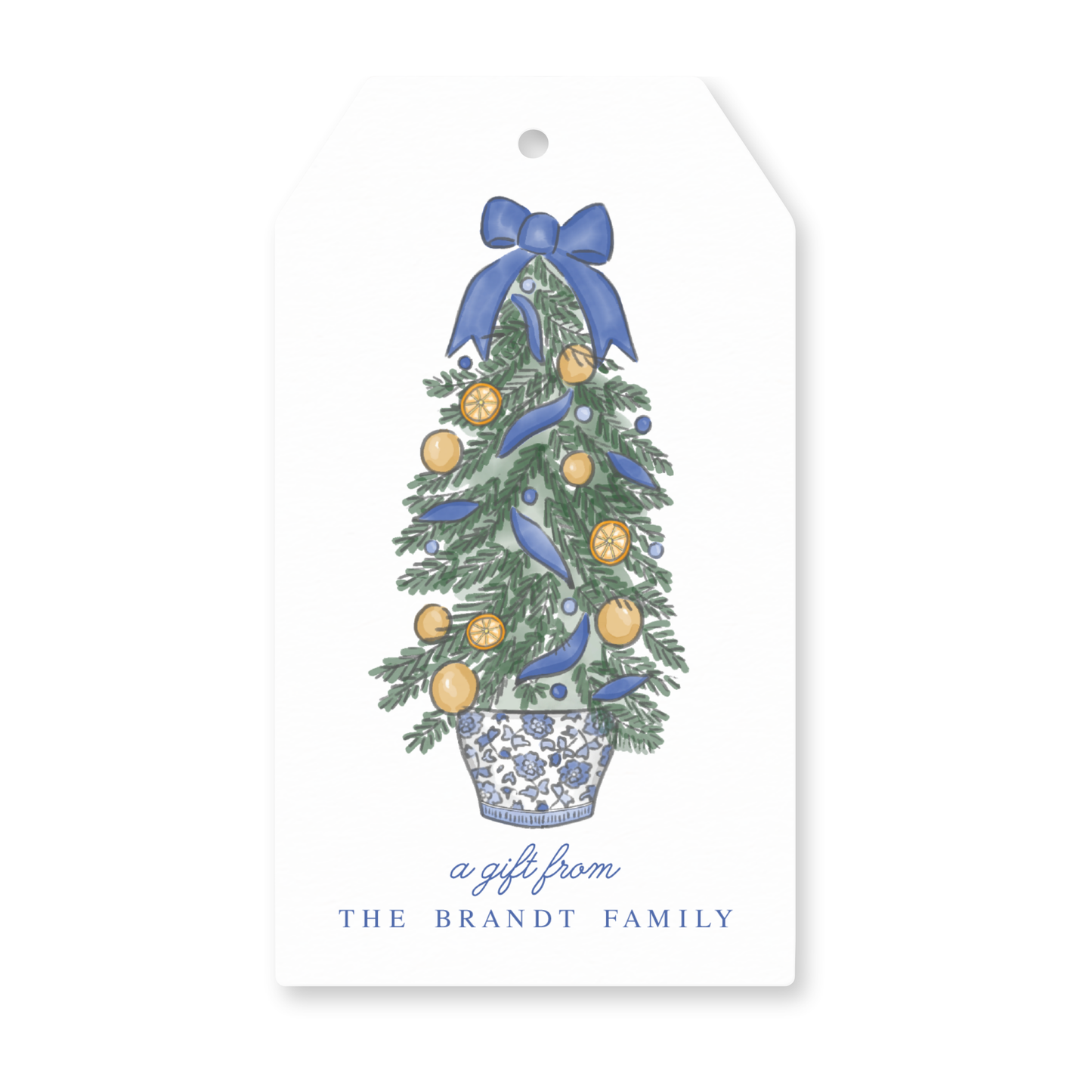 a gift tag with a christmas tree on it