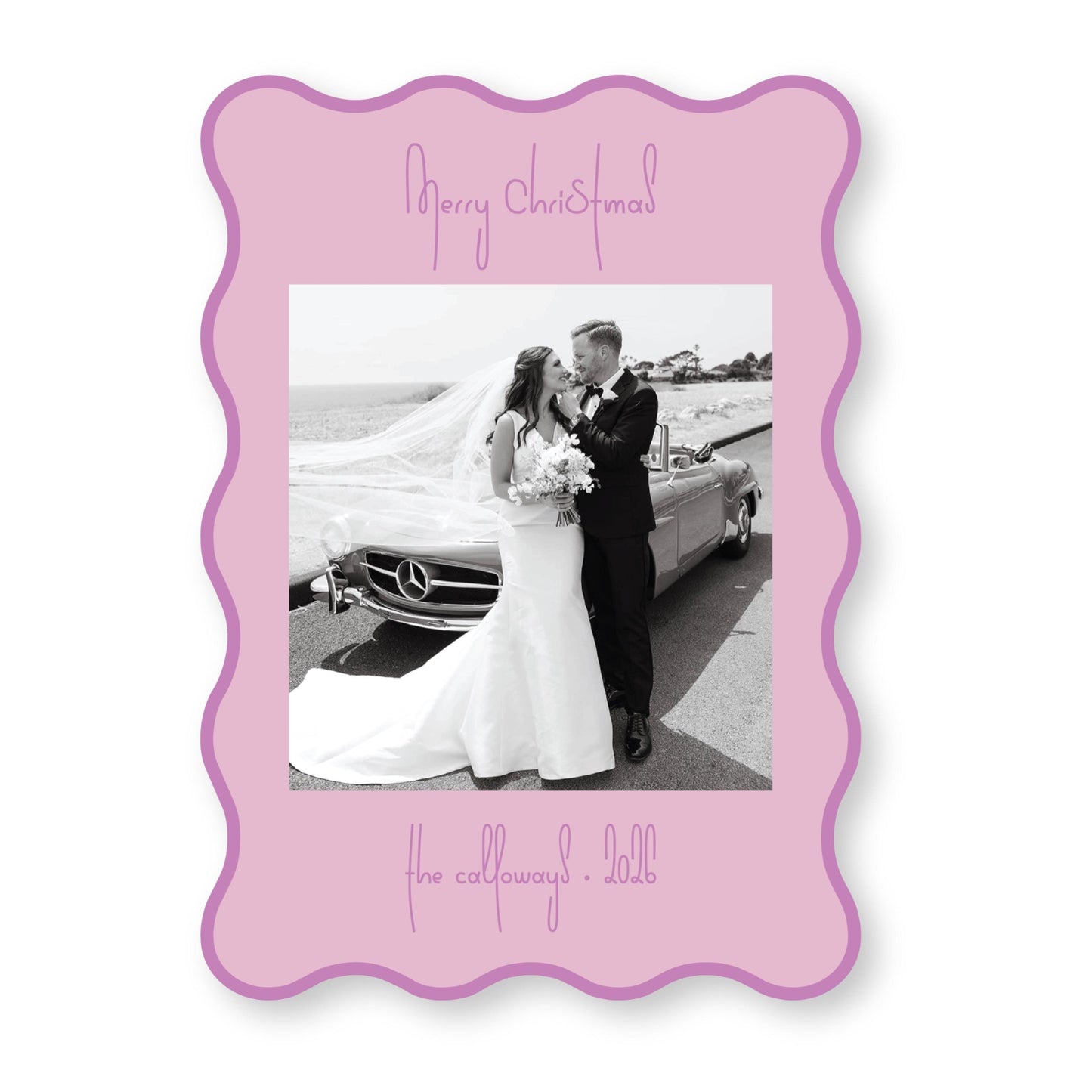 PRINTED Die Cut Holiday Card | Swirly Season in Purple Wavy Card | 5x7 Holiday Photo Card with Envelope