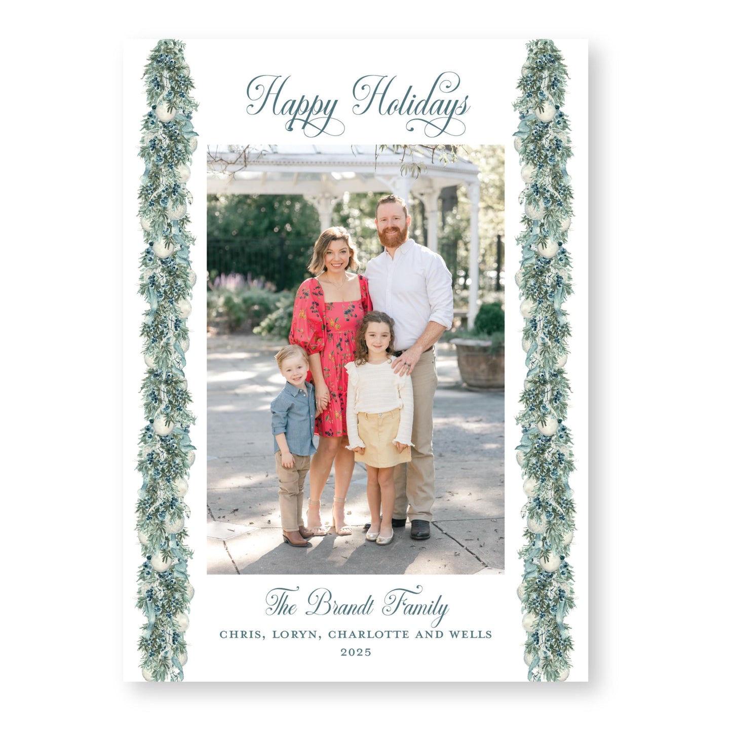 Joyful Juniper Holiday Card, White | 5x7 Holiday Photo Card with Envelope