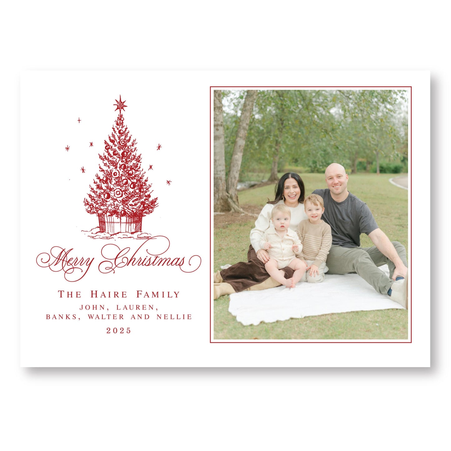 Toile Tidings Holiday Card in Red | 5x7 Holiday Photo Card with Envelope