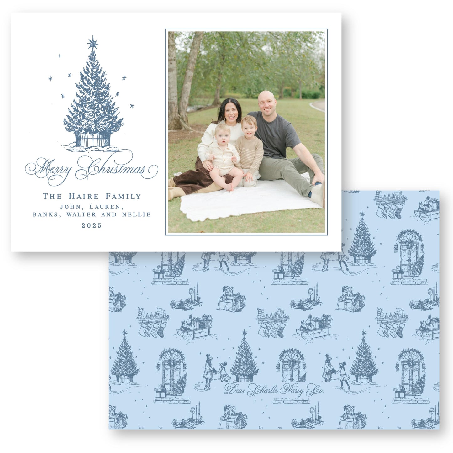 Toile Tidings Holiday Card in Blue | 5x7 Holiday Photo Card with Envelope