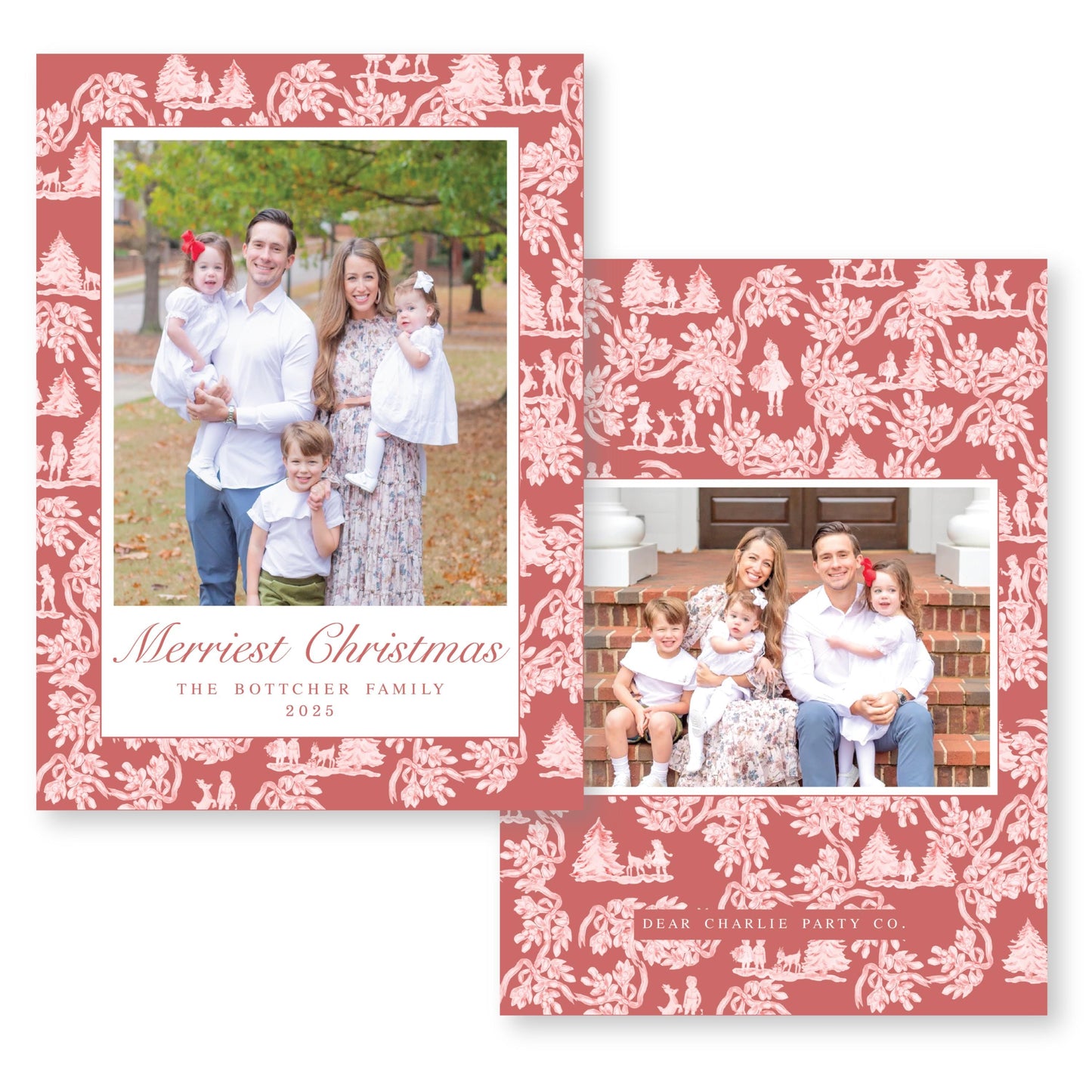 Holiday Toile Christmas Card, Red | 5x7 Holiday Photo Card with Envelope