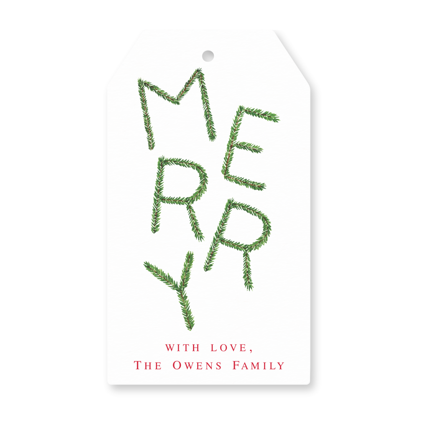 a tag with the words merry written on it
