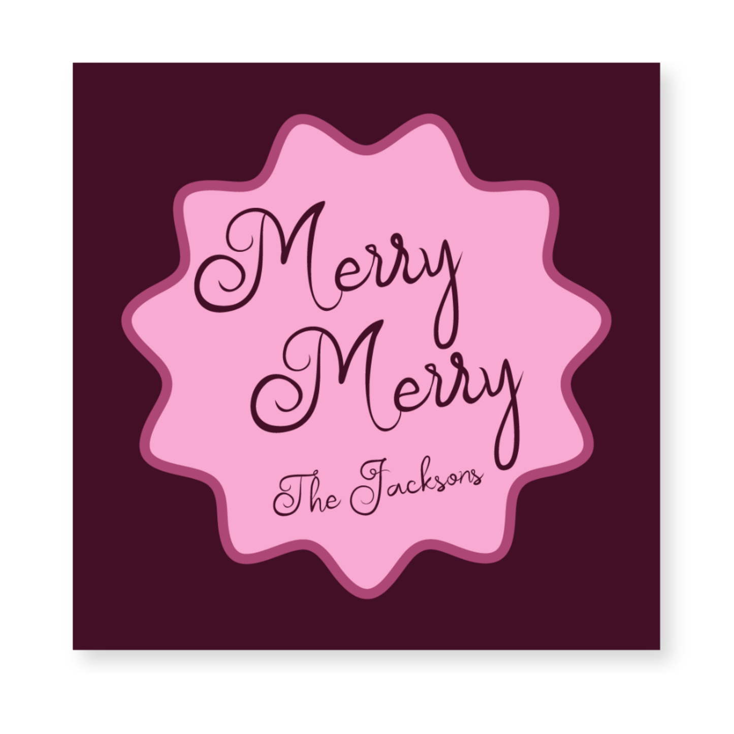 a pink and black merry merry sign on a maroon background