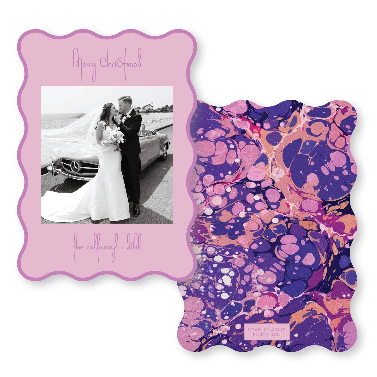 PRINTED Die Cut Holiday Card | Swirly Season in Purple Wavy Card | 5x7 Holiday Photo Card with Envelope