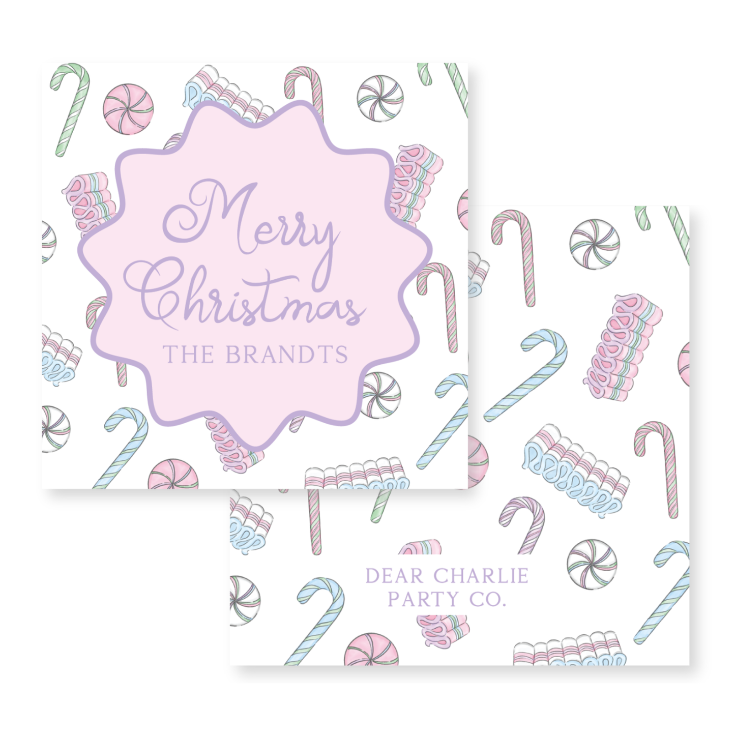 two christmas cards with candy canes and candy canes