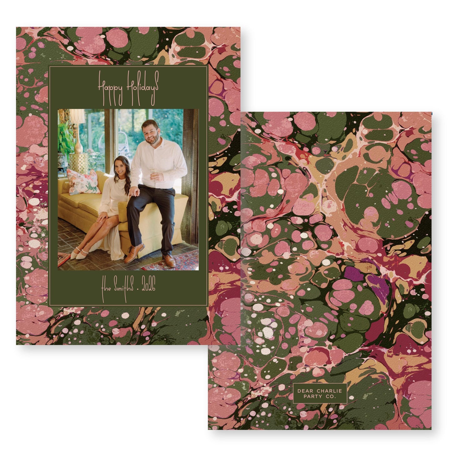 Marble Merriment in Aubergine and Army Card | 5x7 Holiday Photo Card with Envelope