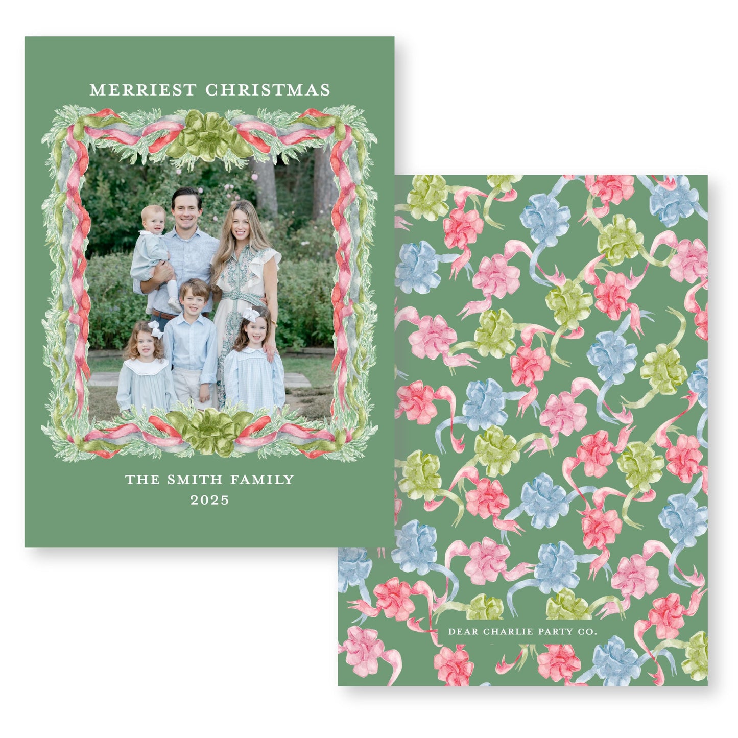 Velvet Trimmings Holiday Card in Green | 5x7 Holiday Photo Card with Envelope