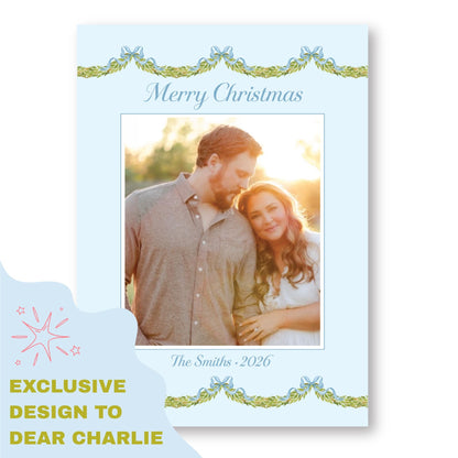 Merry Little Garland Border Blue | 2026 Exclusive Art Holiday Card