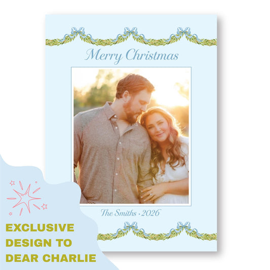 Merry Little Garland Border Blue | 2026 Exclusive Art Holiday Card
