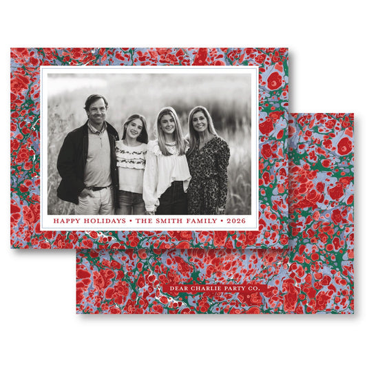 Merry Marble Green Blue and Red Horizontal | 2026 Holiday Card
