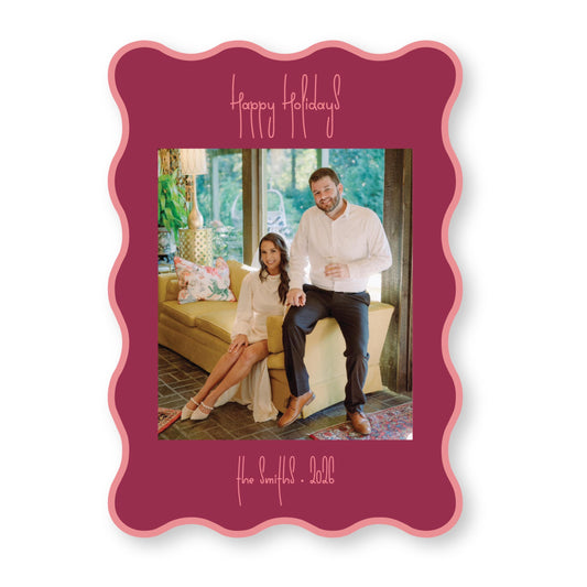 PRINTED Die Cut Holiday Card | Swirly Season in Berry Wavy Card | 5x7 Holiday Photo Card with Envelope