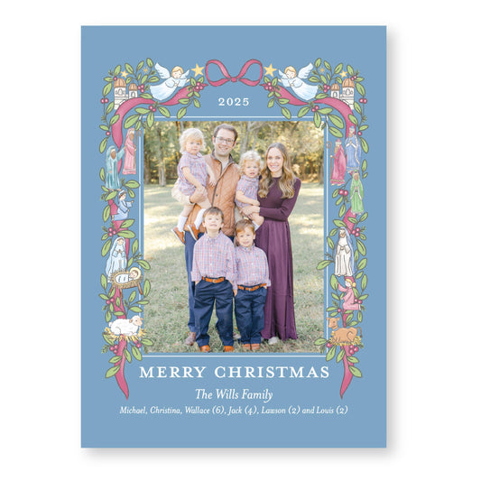 The Nativity Story in Denim Blue | 5x7 Holiday Photo Card with Envelope