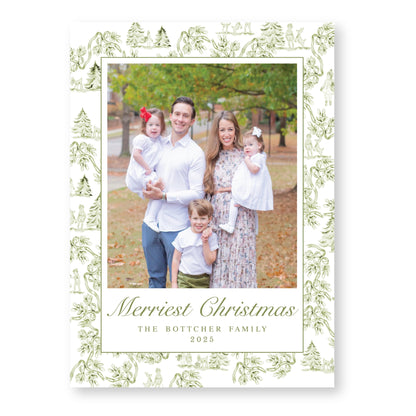 Holiday Toile Christmas Card | 5x7 Holiday Photo Card with Envelope