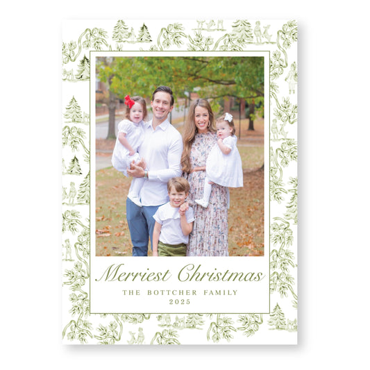 Holiday Toile Christmas Card | 5x7 Holiday Photo Card with Envelope