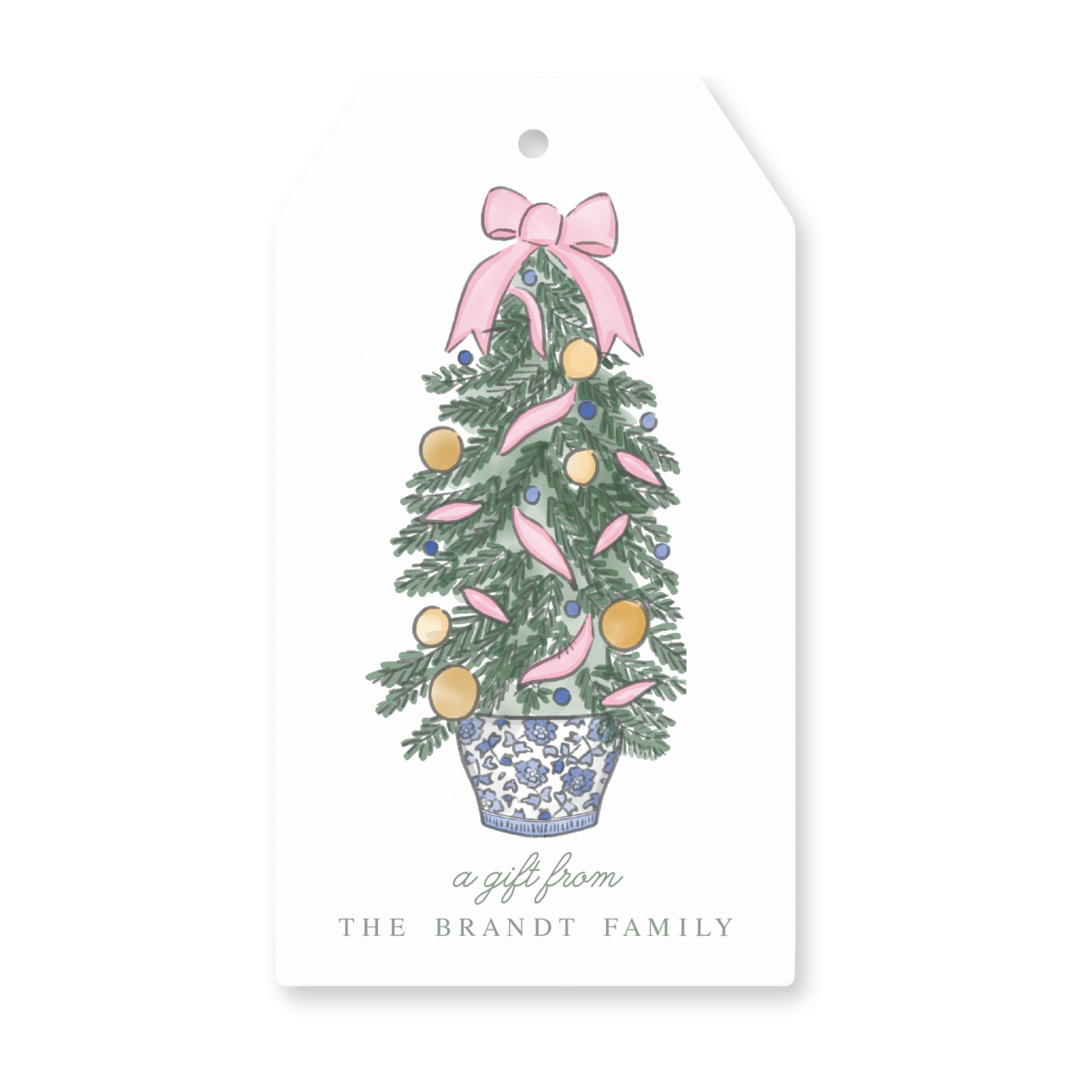 a gift tag with a christmas tree on it