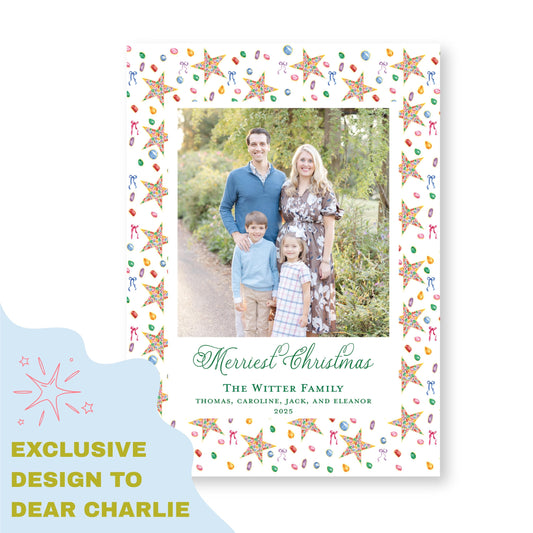 PRINTED Exclusive Art Holiday Card | Christmas Jewels Pattern | 5x7 Holiday Photo Card with Envelope