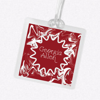 Crimson and White Marble Bag Tag, Luggage Tag, Laminated Bag Tag