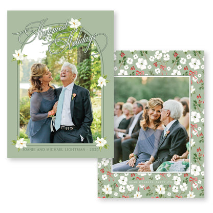 Merry Magnolias Arch in Green | 5x7 Holiday Photo Card with Envelope