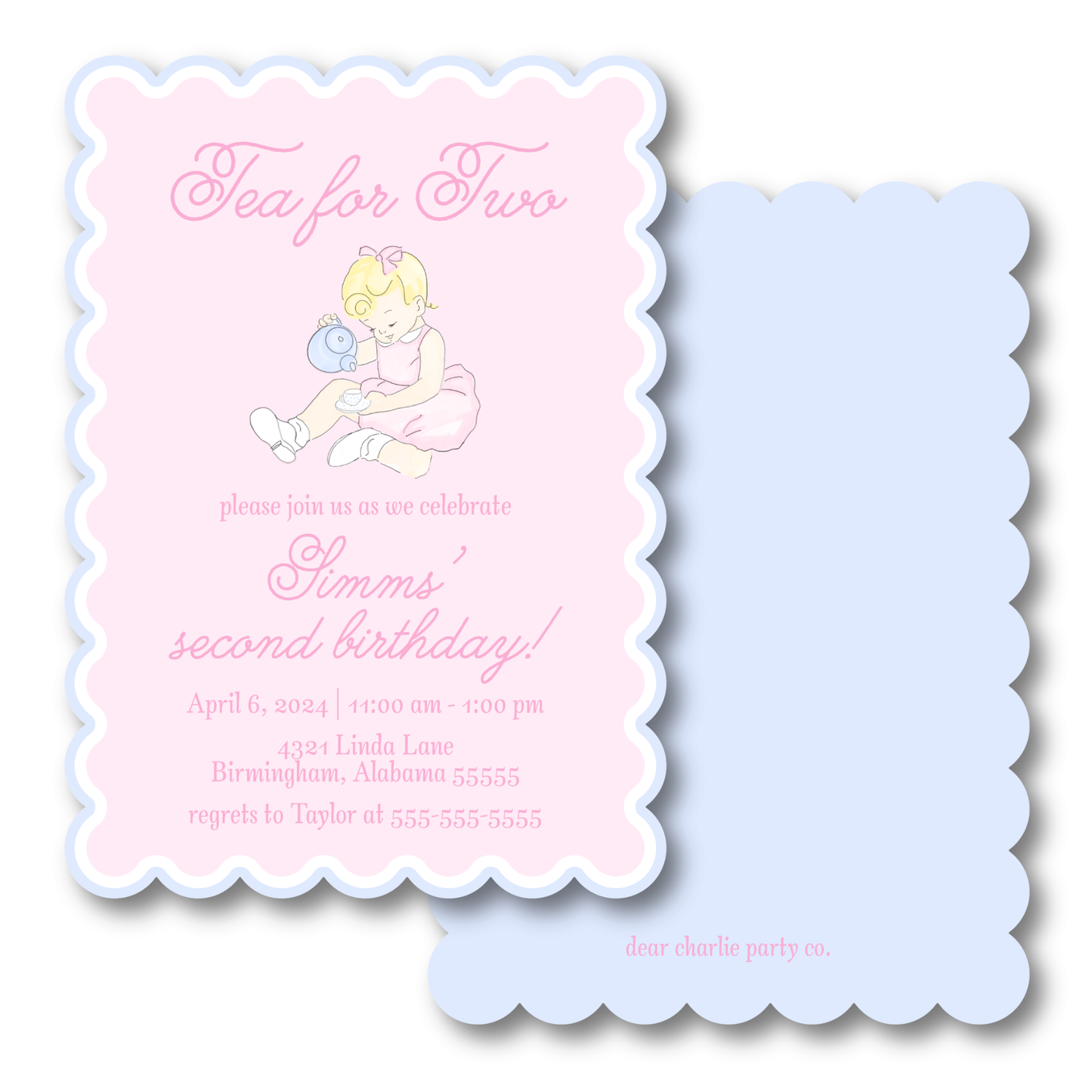 Scalloped Girl Tea Party Birthday Invitation