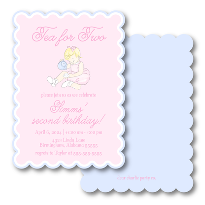 Scalloped Girl Tea Party Birthday Invitation