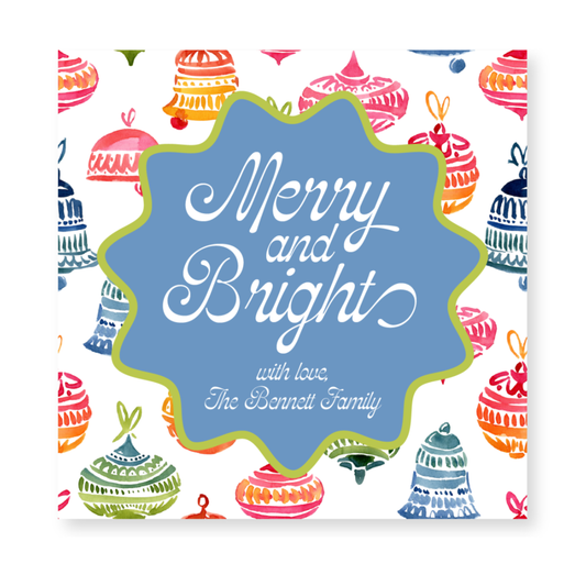 a merry and bright christmas card with bells