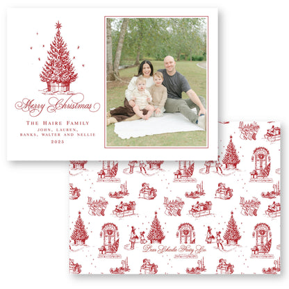 Toile Tidings Holiday Card in Red | 5x7 Holiday Photo Card with Envelope