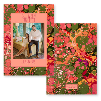 Marble Merriment in Peach Card | Holiday Photo Card