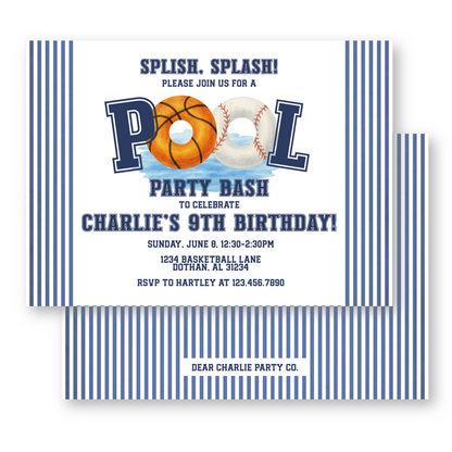 Sports Pool Party Birthday Invitation