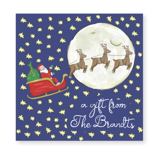 a christmas card with santa riding a sleigh