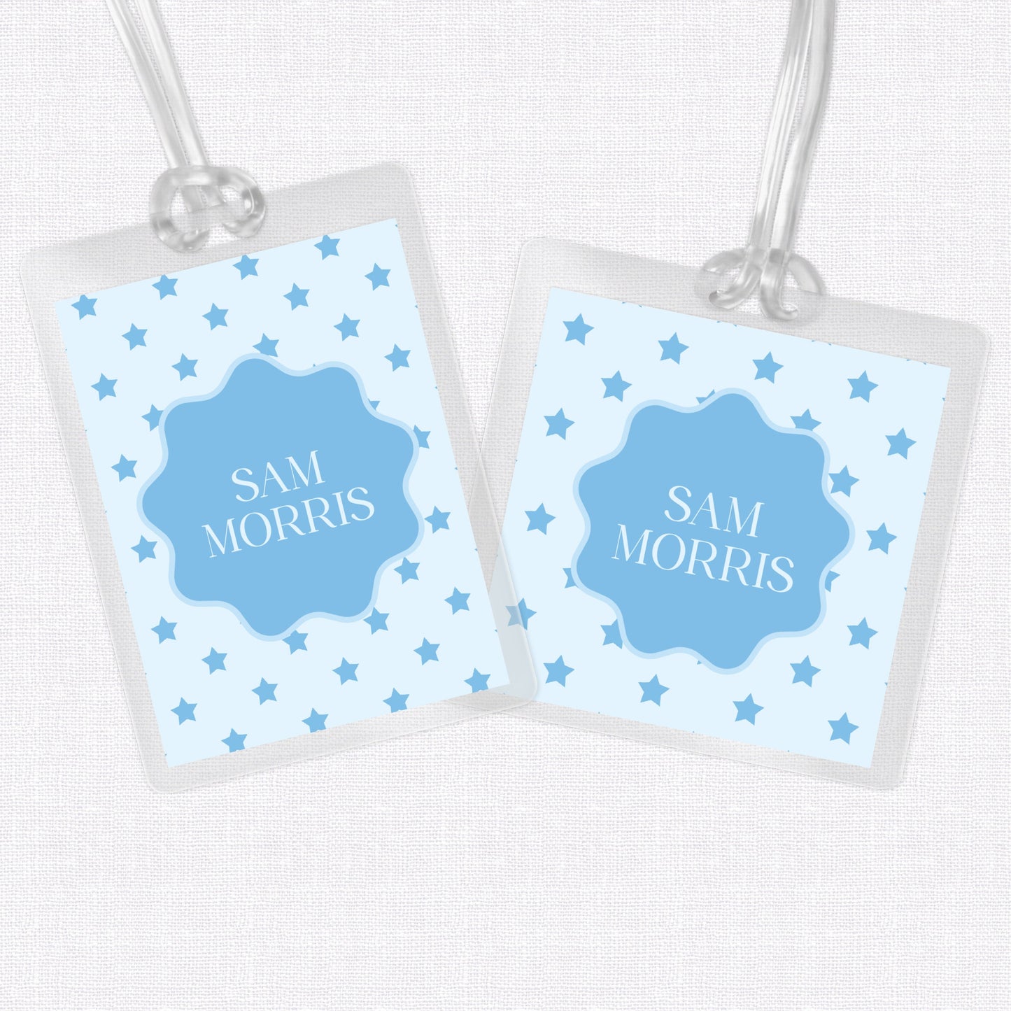 Blue Wavy Stars Bag Tag, Luggage Tag, Laminated Bag Tag