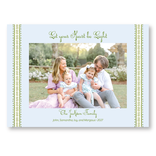 Greek Key Border Blue Holiday Card | 5x7 Holiday Photo Card with Envelope