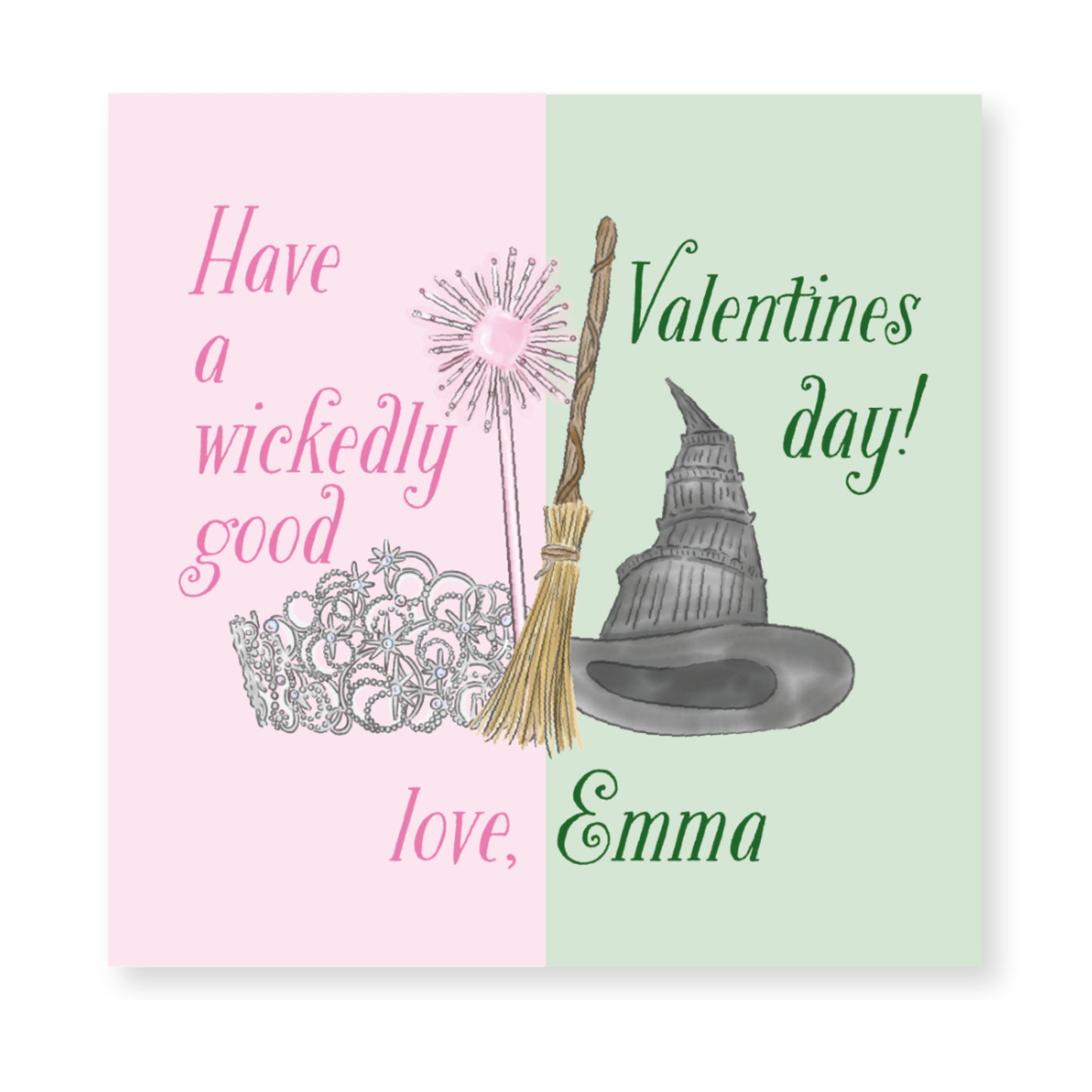 Wicked Witch, Good Witch Pink and Green Valentines Gift Tag