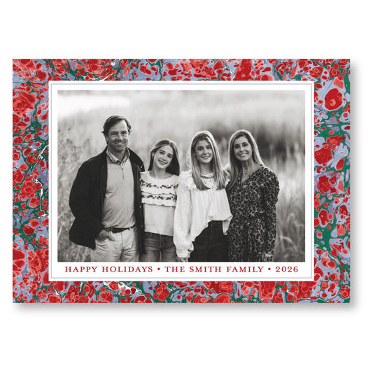 Merry Marble Green Blue and Red Horizontal | 2026 Holiday Card