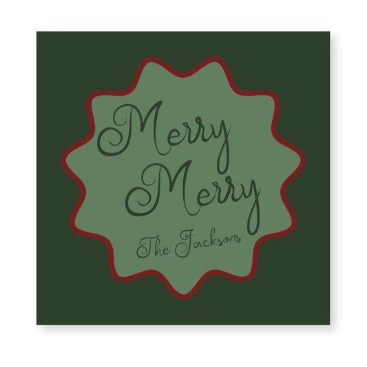 a green and red christmas card with the words merry merry