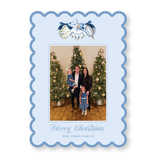 PRINTED Die Cut Holiday Card | Holiday Blues Scallop Card | 5x7 Holiday Photo Card with Envelope