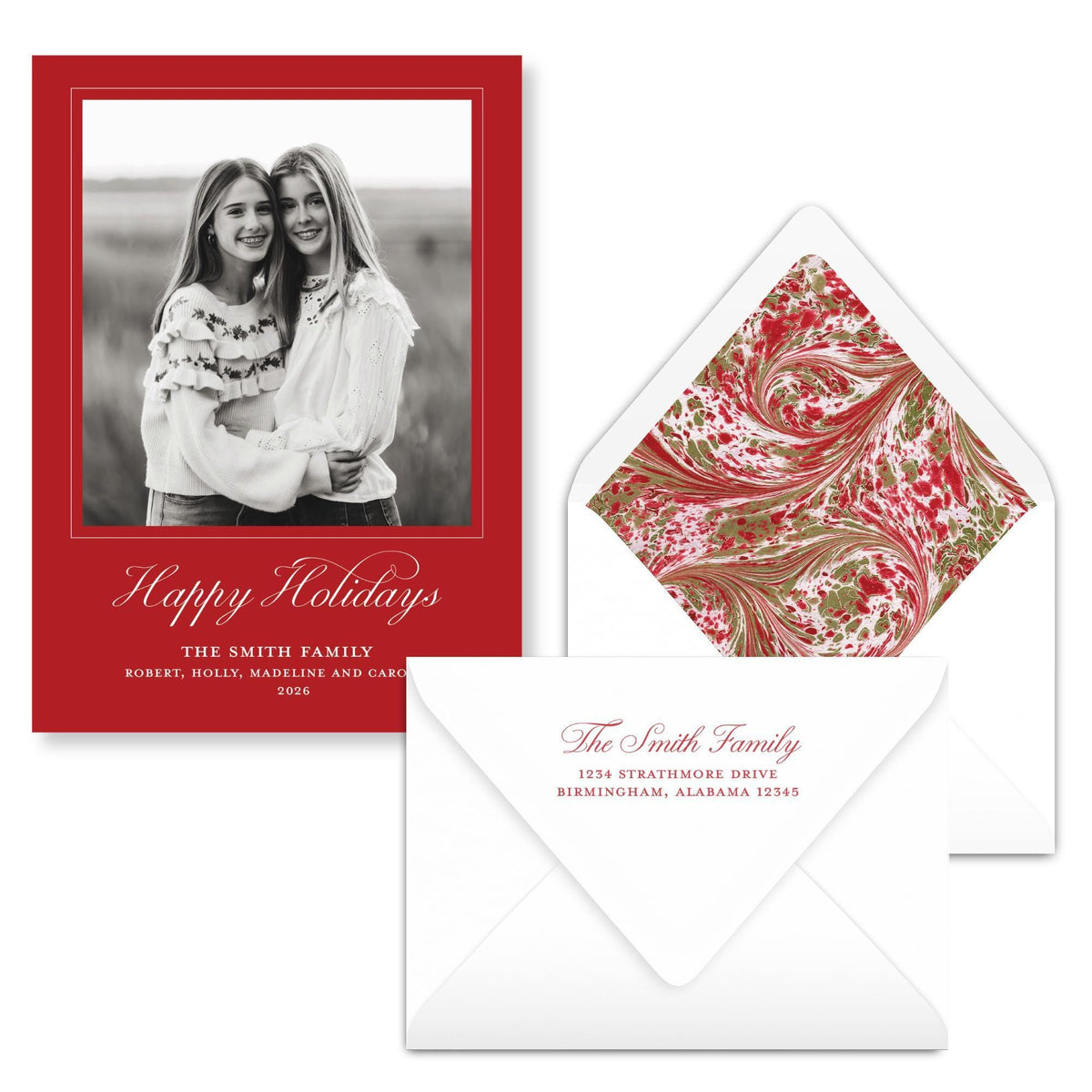 Merry Marble Traditional Classic Red | 2026 Holiday Card