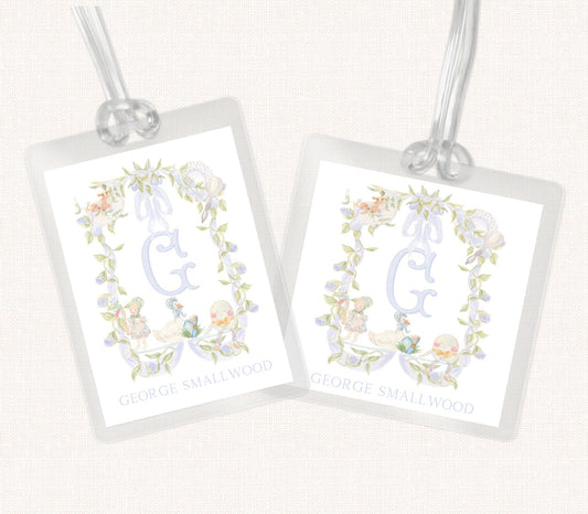 Monogram Nursery Rhymes Bag Tag, Luggage Tag, Baby Boy Bag Tag, Laminated Bag Tag, Mother Goose Tag