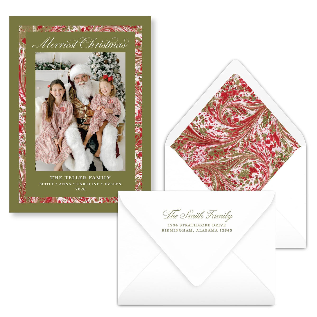 Merry Marble Traditional Trim Green | 2026 Holiday Card
