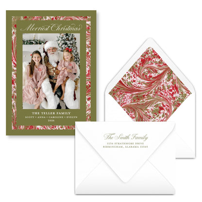Merry Marble Traditional Trim Green | 2026 Holiday Card